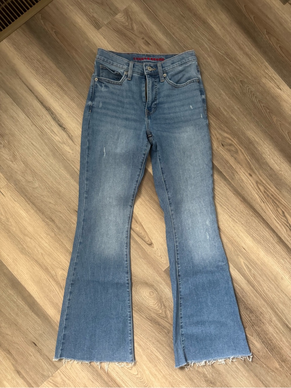Lucky Brand High Rise Flare Jeans Light Wash Raw Hem Size 2/26